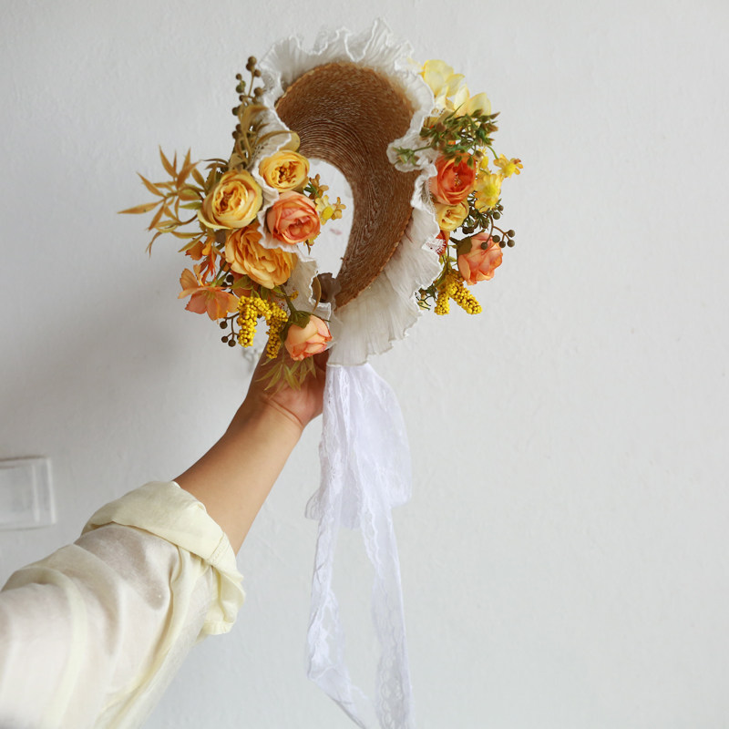 Home Decor Locations - Chapeau de paille à fleurs adhésives