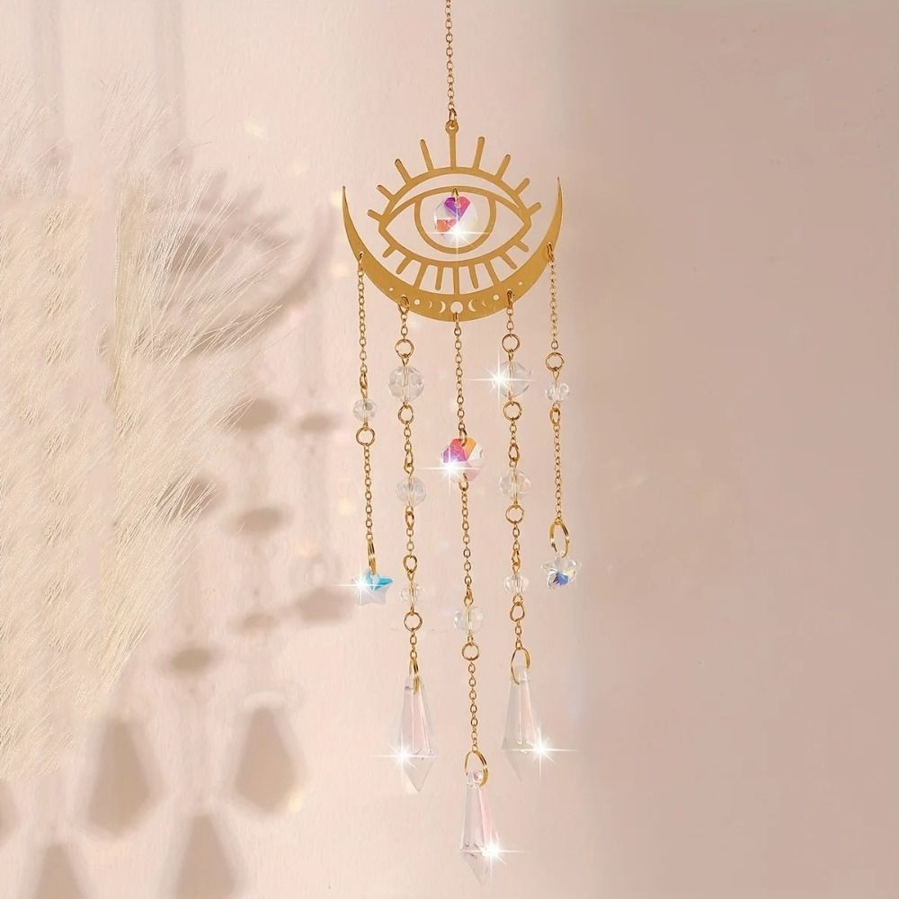 Crystal Sun Catcher - Pendentif en cristal Lune Flamme Dorée,